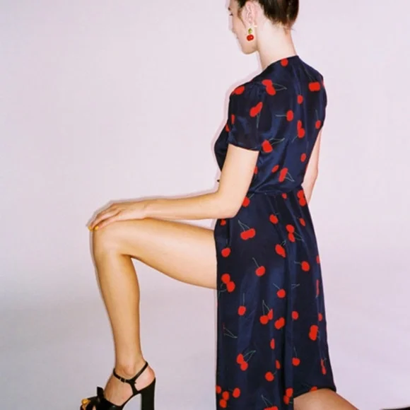 Réalisation Par The Teale Wrap Midi Dress in Wild Cherry NWT Sz XS - Picture 3 of 5